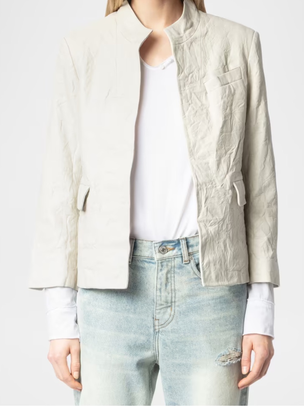 Zadig & Voltaire Veryn Crinkled Leather Jacket Judo Ivory size L